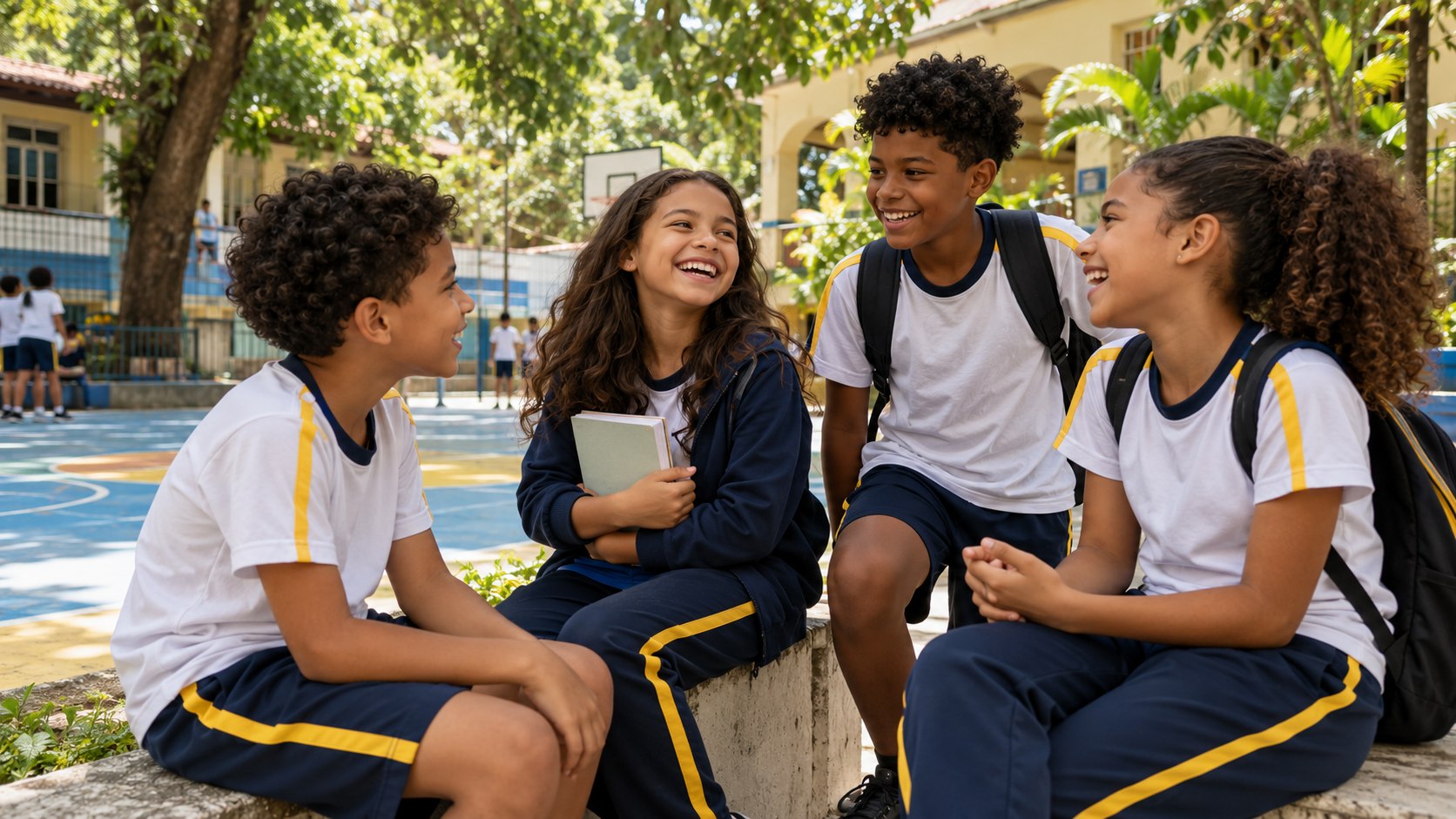 Imagem ilustrativa de estudantes convivendo no pátio escolar