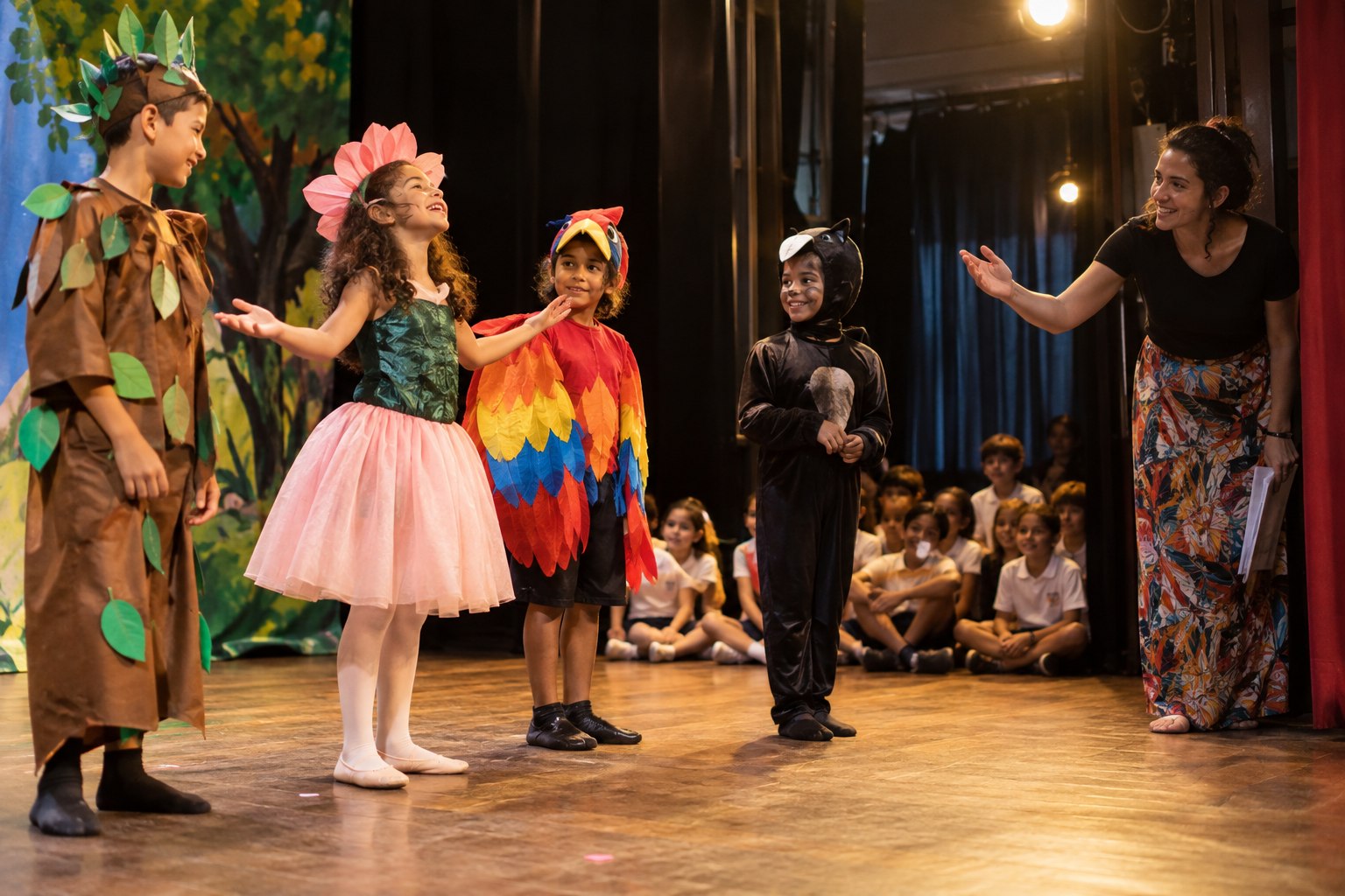 Imagem ilustrativa de crianças ensaiando uma apresentação teatral escolar
